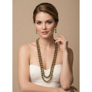 Clip on brass Xlong indented bead necklace and earring set